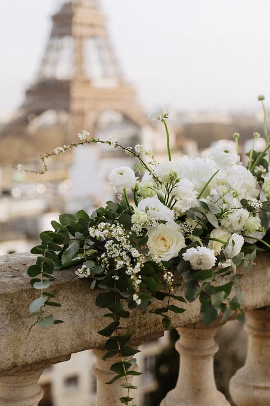 Eiffel tower terrace elopement flower decoration