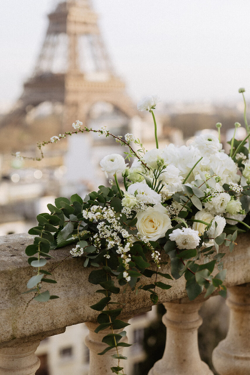 Eiffel tower terrace elopement flower decoration
