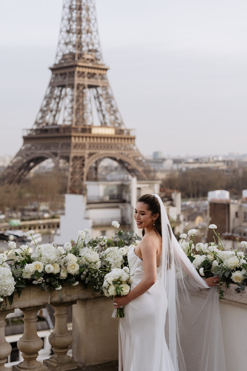 Eiffel tower terrace elopement at Shangri-La Paris