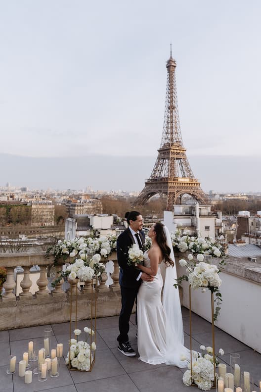 Eiffel tower terrace elopement at Shangri-La Paris