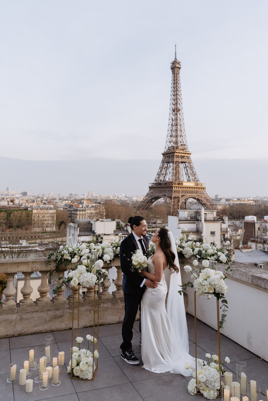 Eiffel tower terrace elopement at Shangri-La Paris
