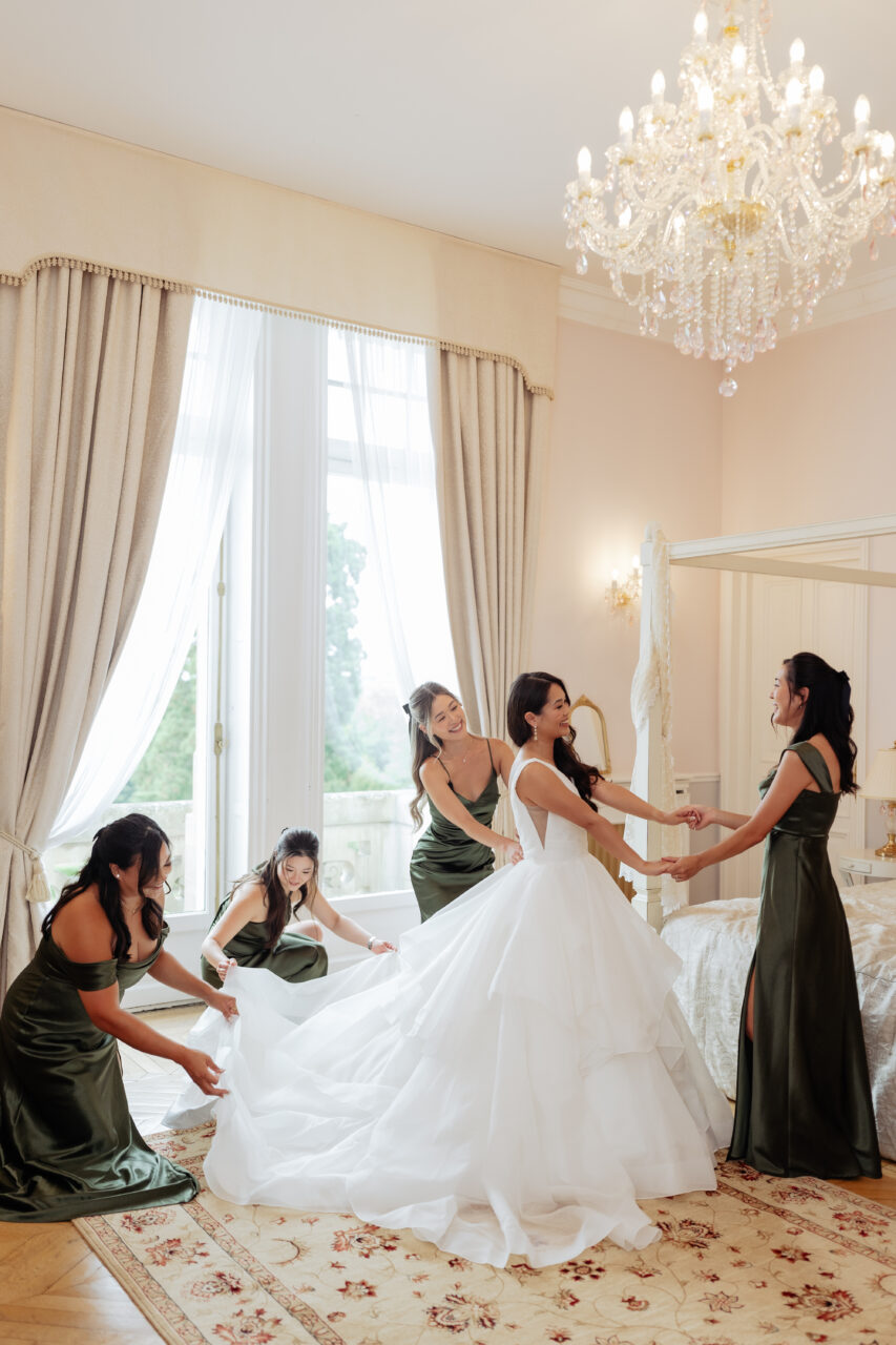 Bridesmaids at French destination wedding in Château Bouffémont