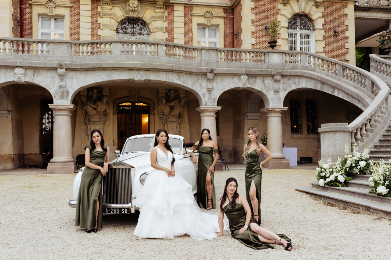 Bridesmaids at destination wedding in Château Bouffémont