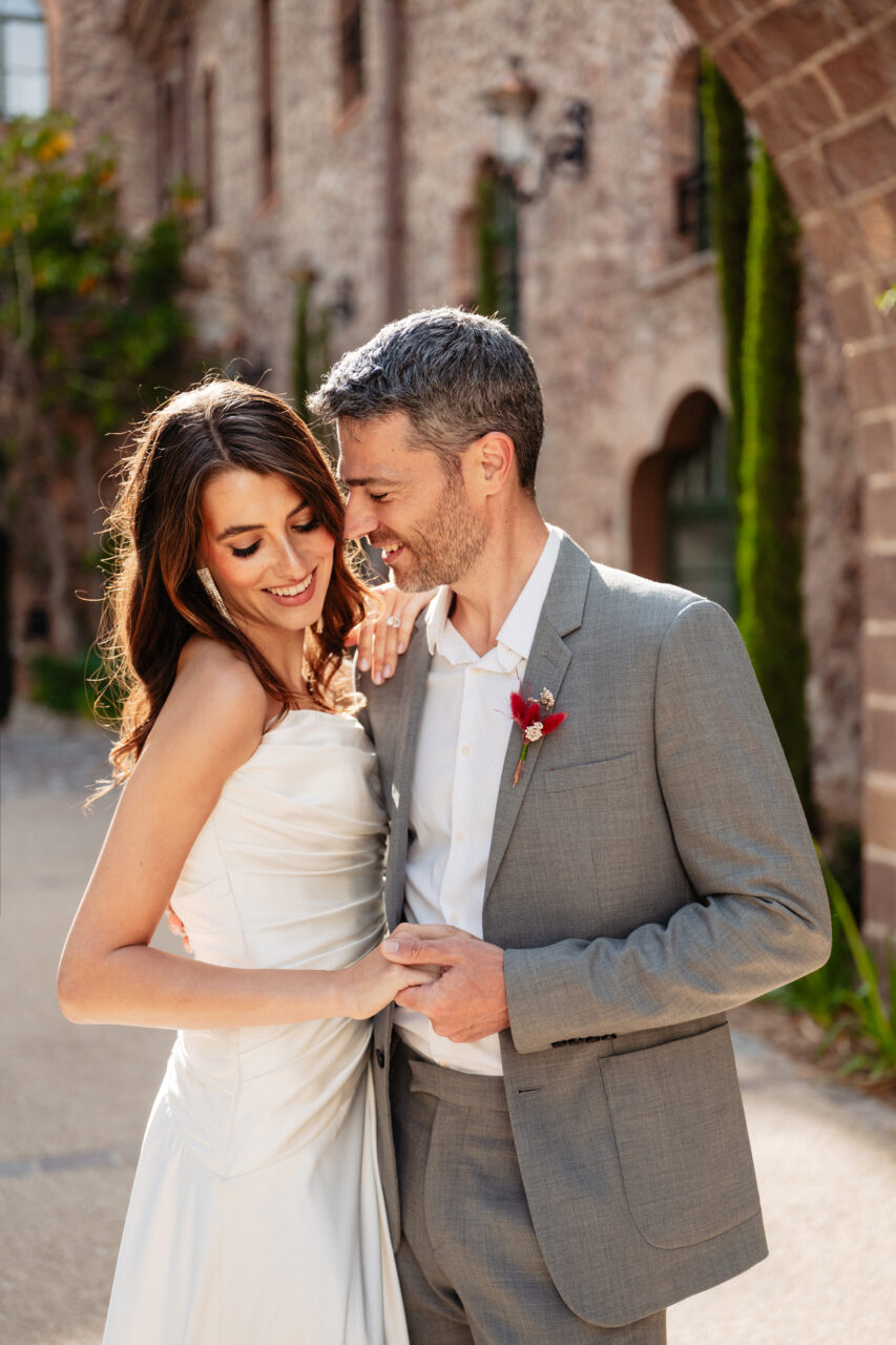 Elopement at Chateau Theoule in the South of France bride and groom holding hands
