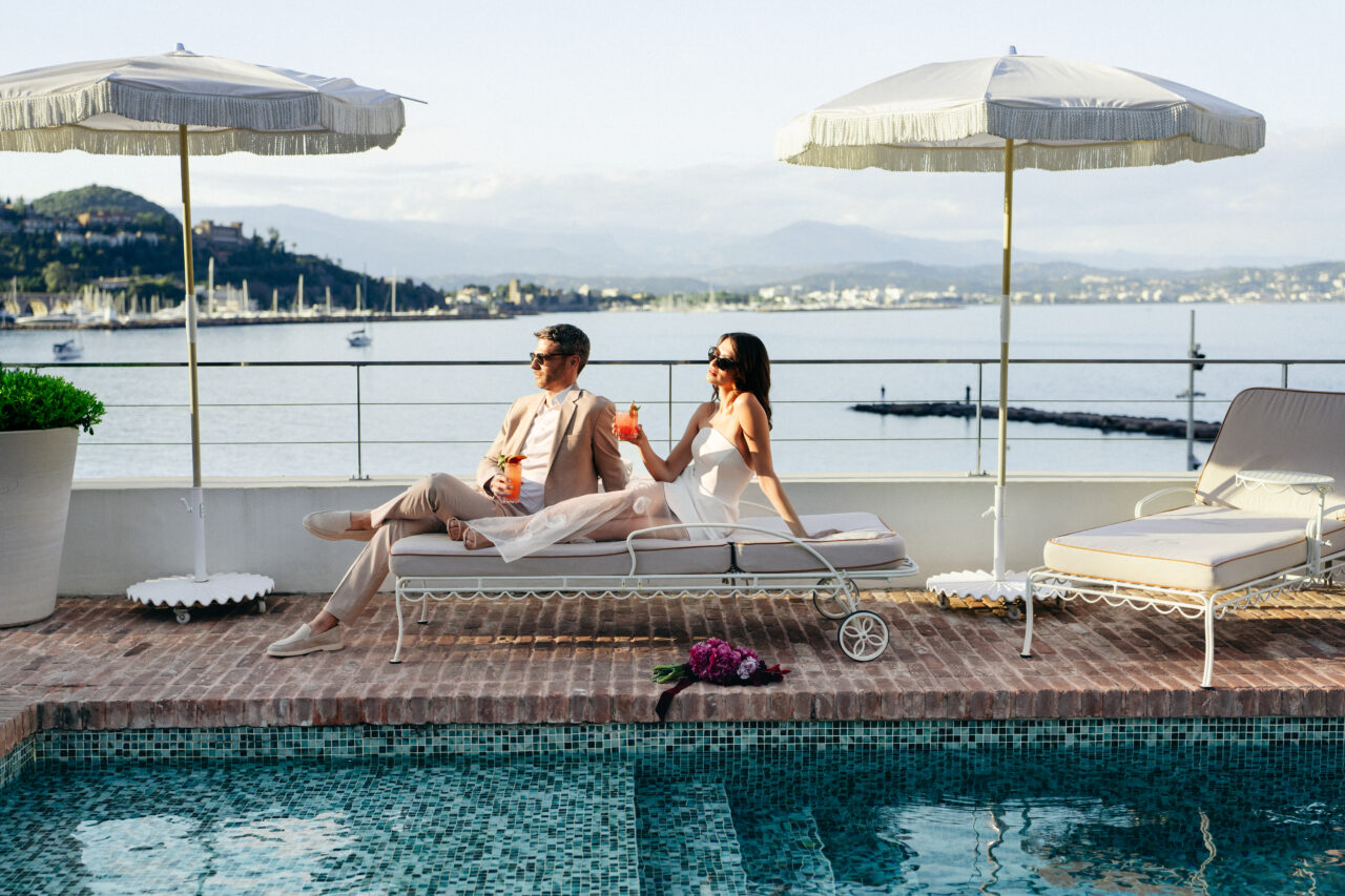 Elopement at Chateau Theoule in the South of France Poolside