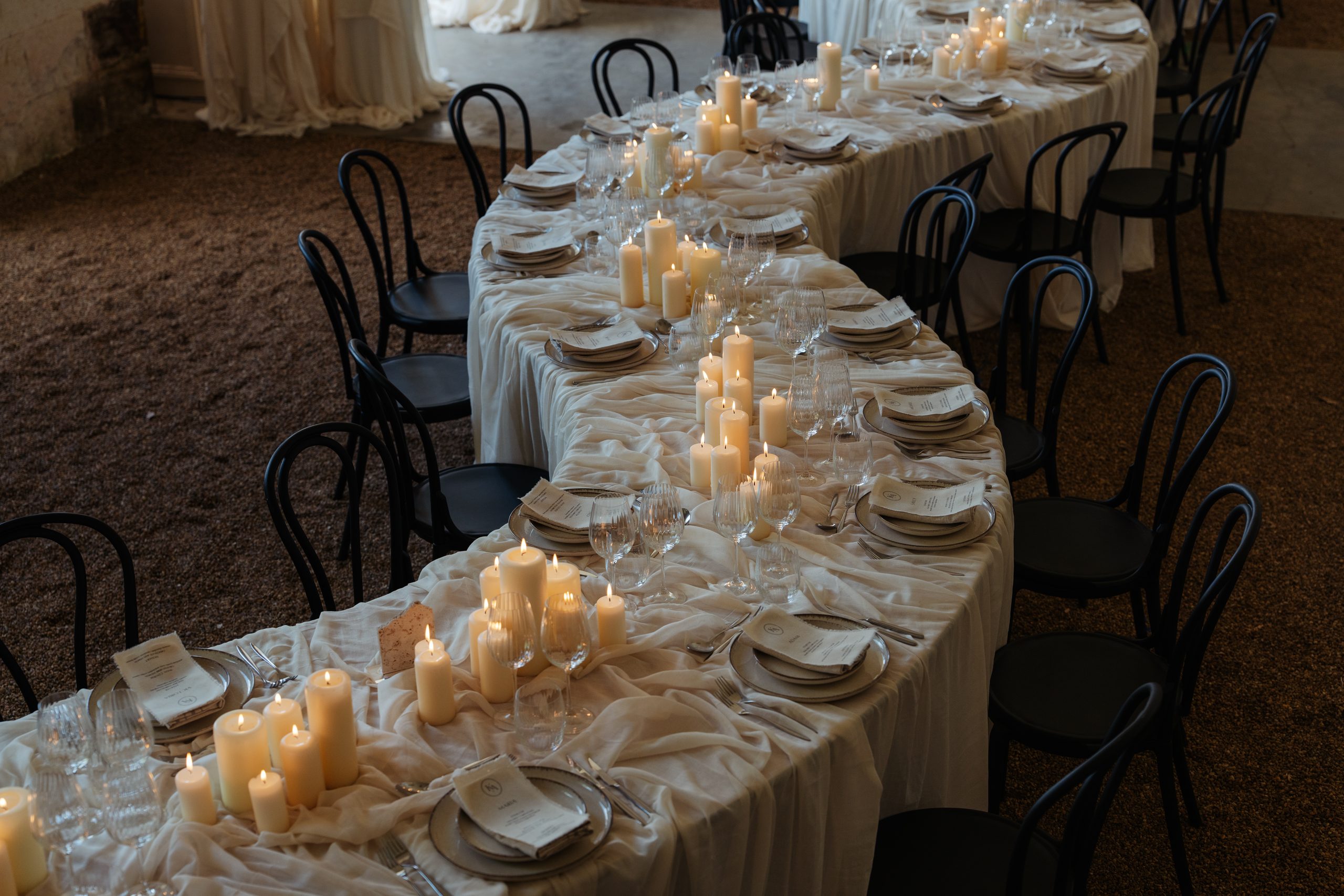 Wedding decoration serpenti table at Chateau de Grand Luce