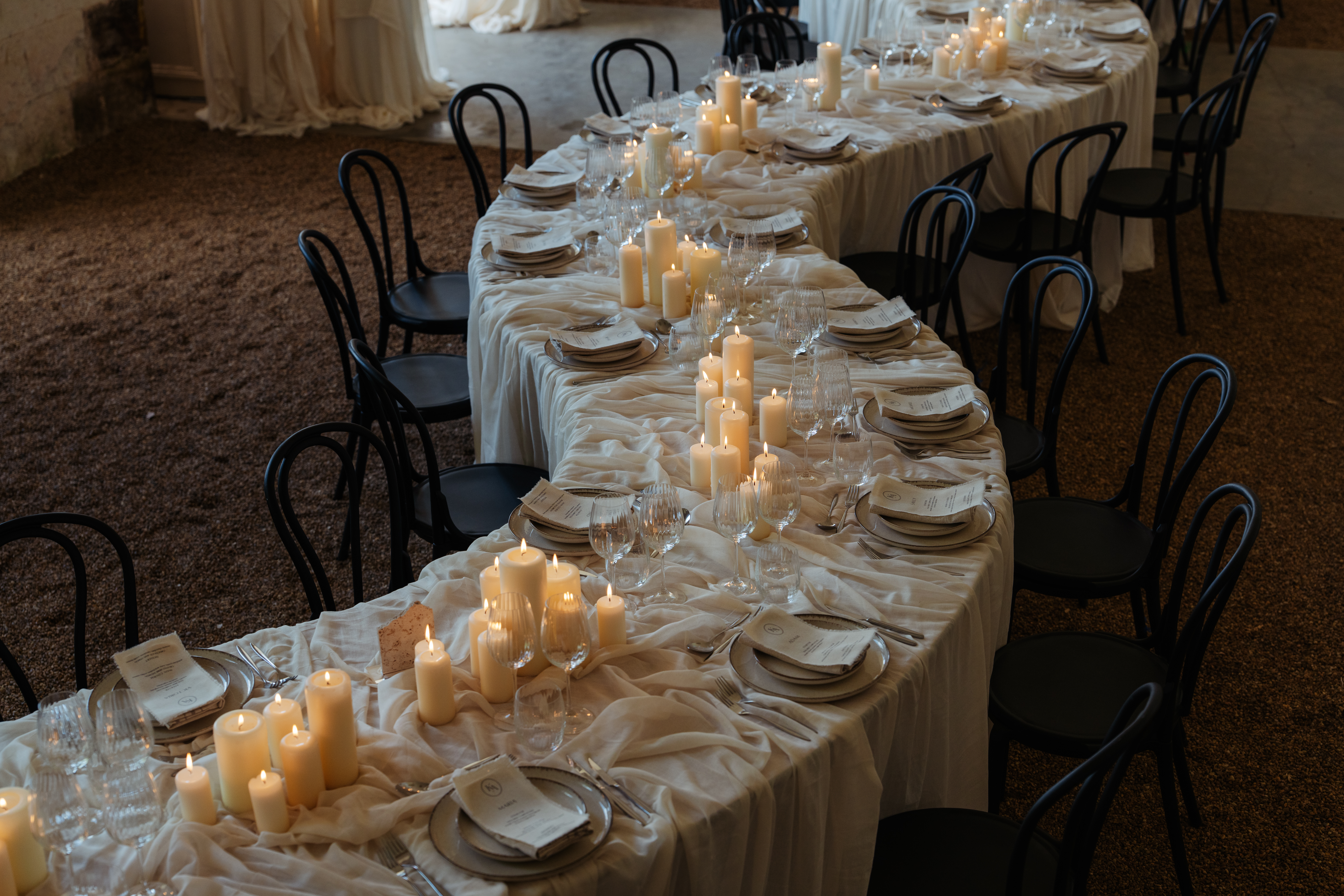 Wedding decoration serpenti table at Chateau de Grand Luce