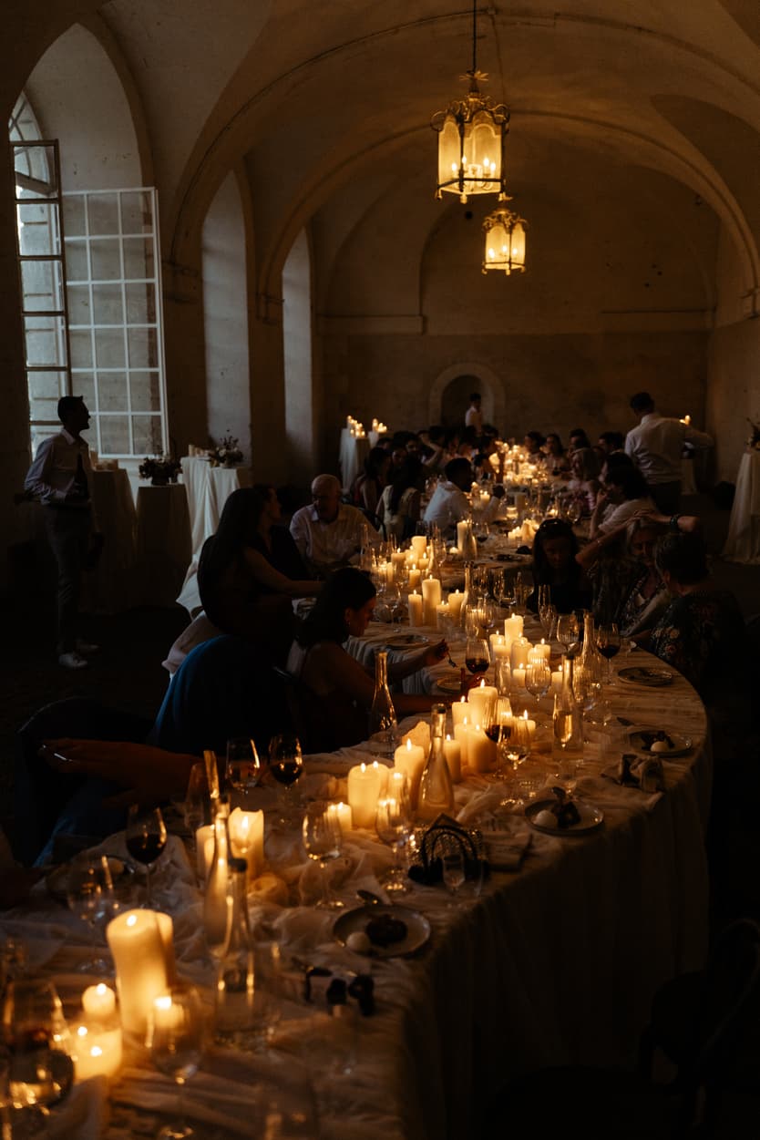 Wedding at Chateau de Grand Luce moody dinner reception