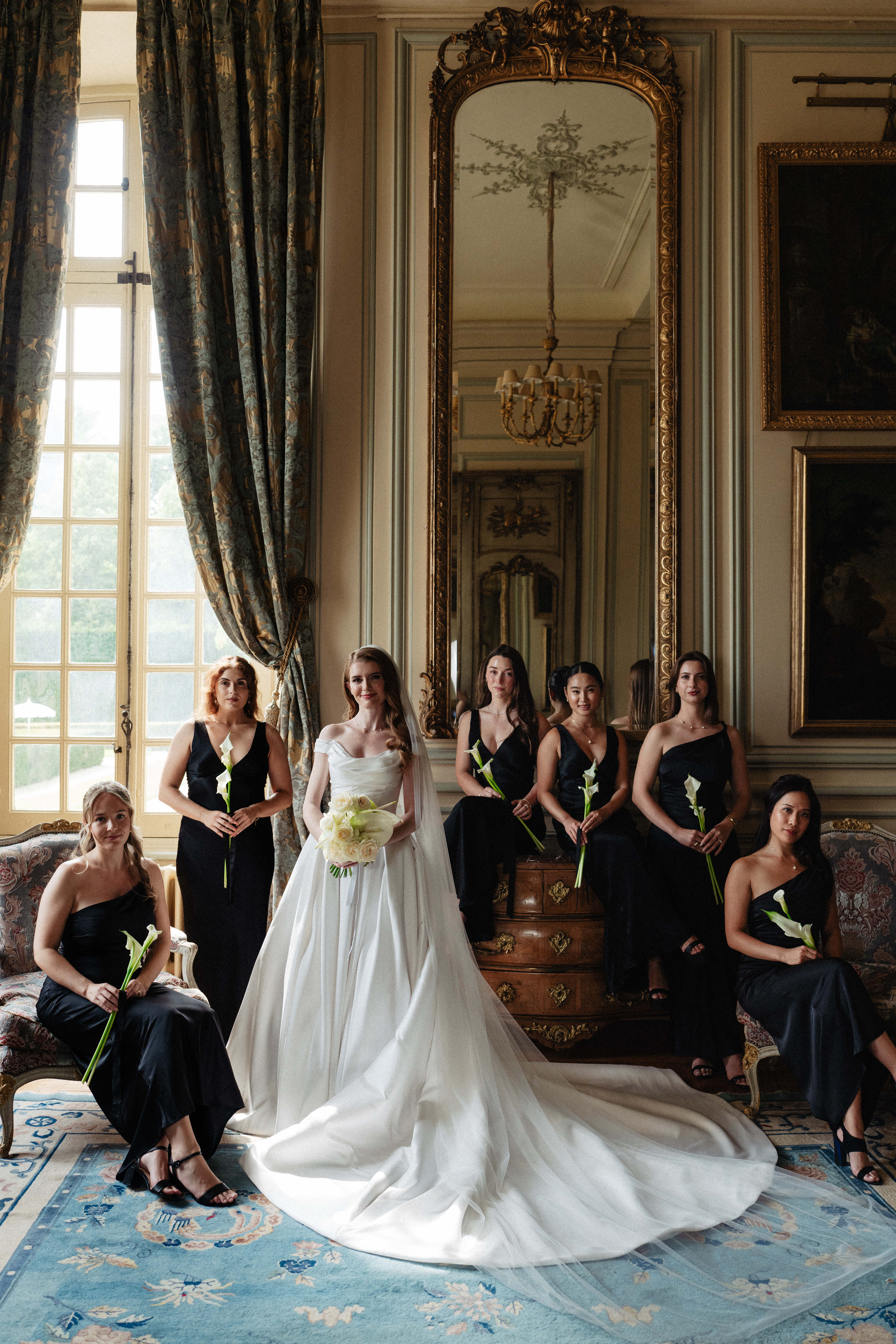 bridal wedding party at chateau du grand luce france