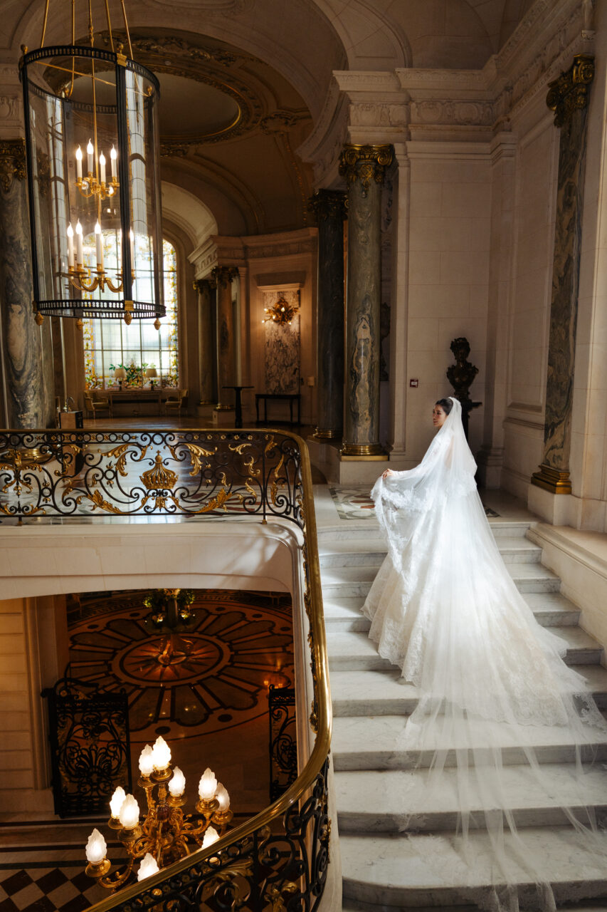 luxury pre-wedding paris shangri-la hotel staircase
