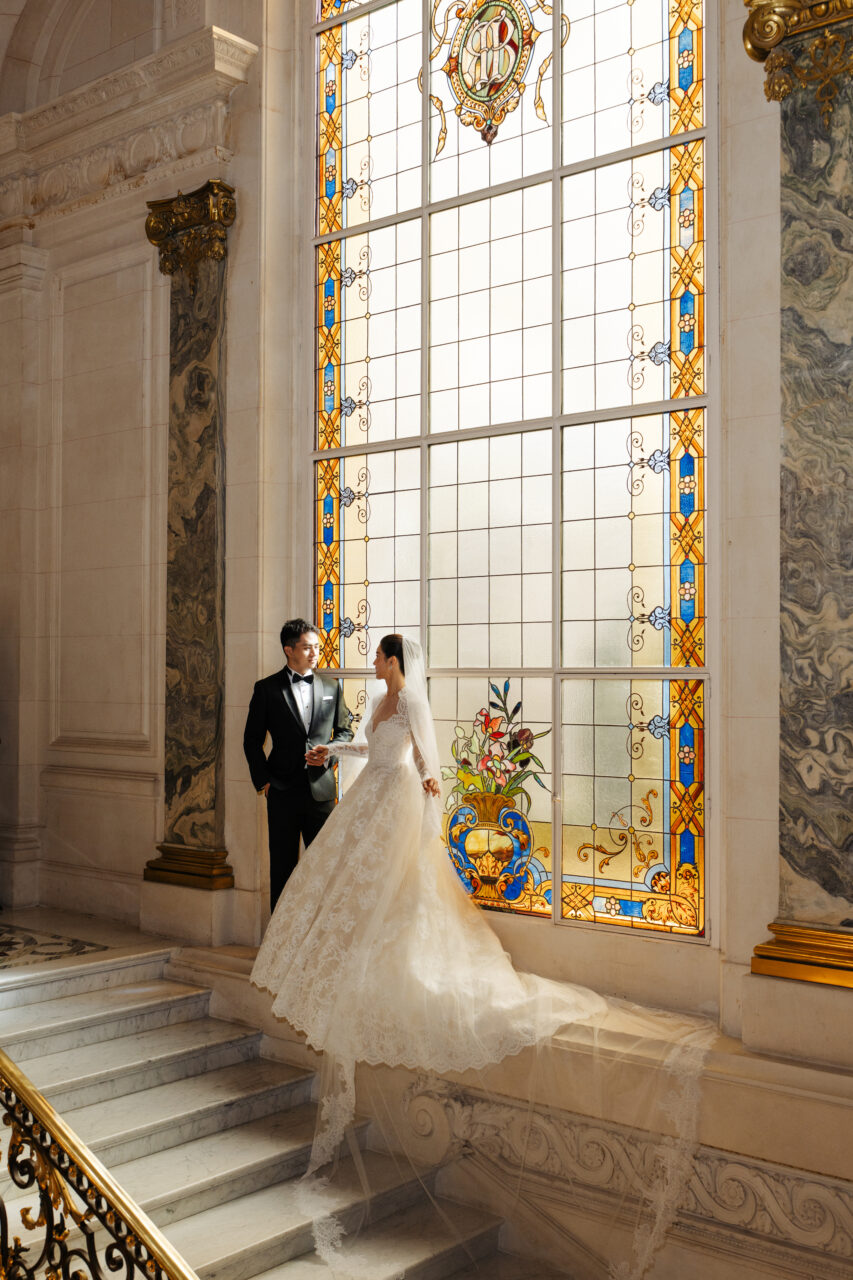 luxury pre-wedding paris shangri-la hotel staircase