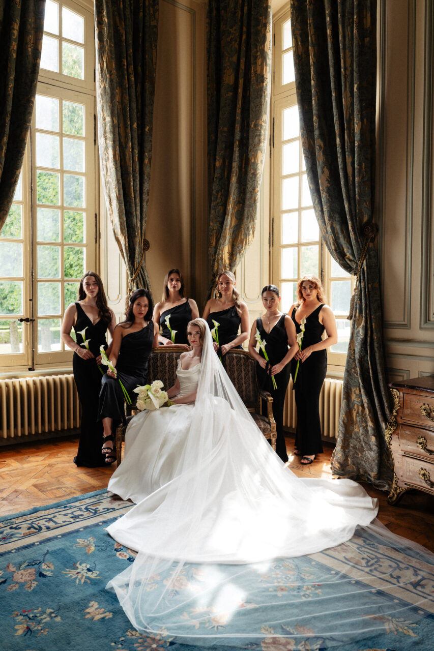 Bride and bridesmaids destination wedding Château du Grand Lucé