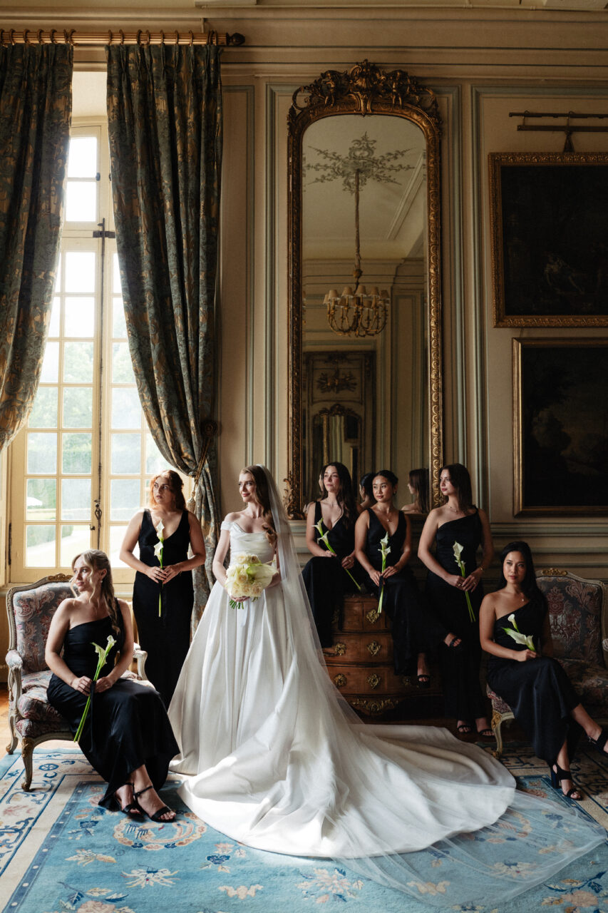Bride and bridesmaids destination wedding Château du Grand Lucé