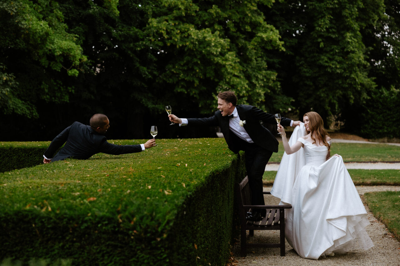 Cocktail hour destination wedding Château du Grand Lucé