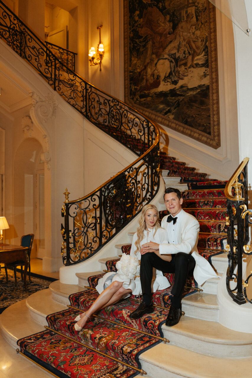 wedding couple portraits the ritz staircase