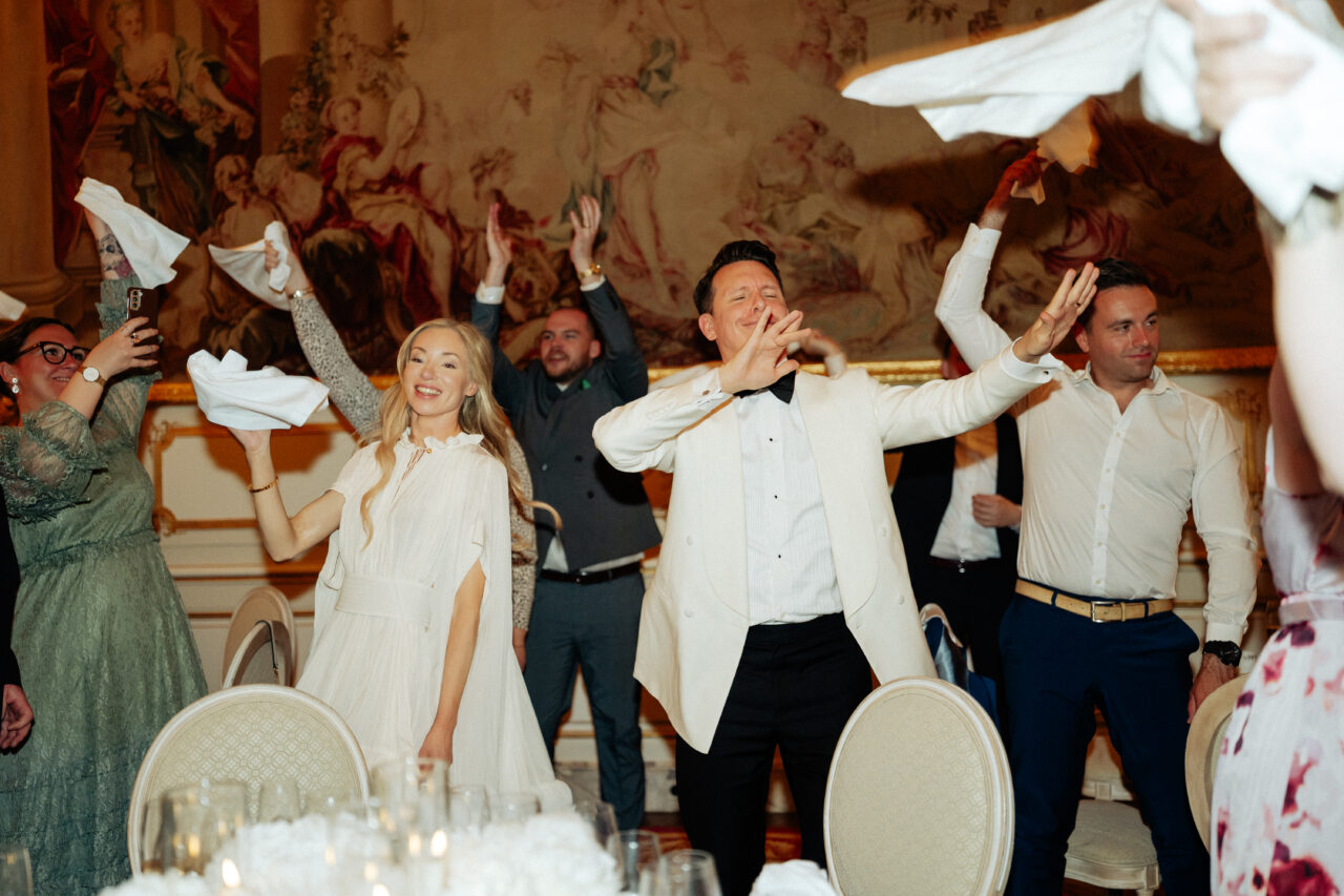 wedding the ritz waving white cloth